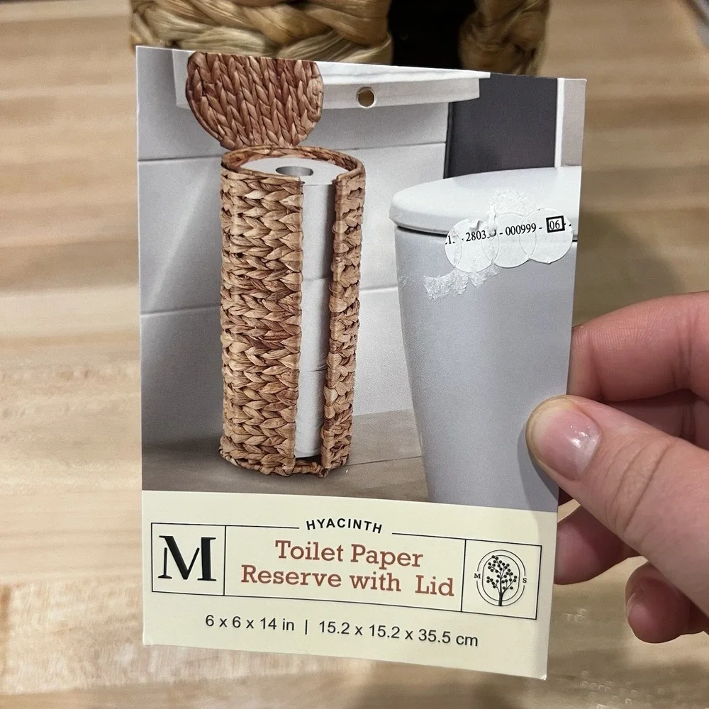 Natural Hyacinth Floor Standing Toilet Paper Reserve Stand Alone Storage New